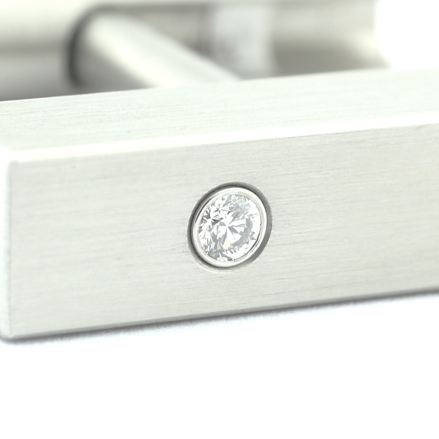 h-bar solid steel with diamond inset cufflinks - detail
