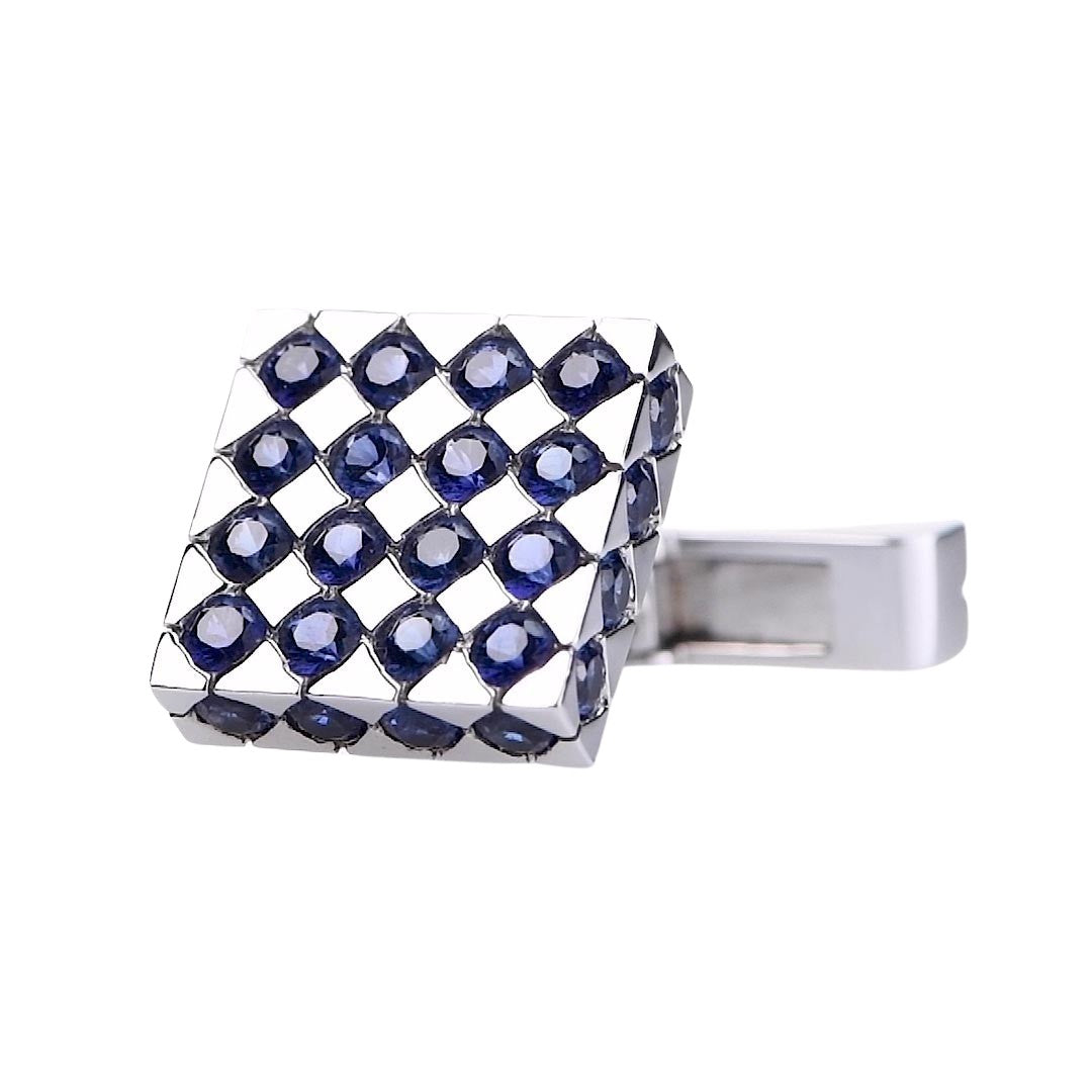 SAPPHIRE CHEQUER BOARD 18ct white gold CUFFLINKS - main