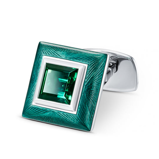 tourmaline green enamel 18ct white gold cufflinks