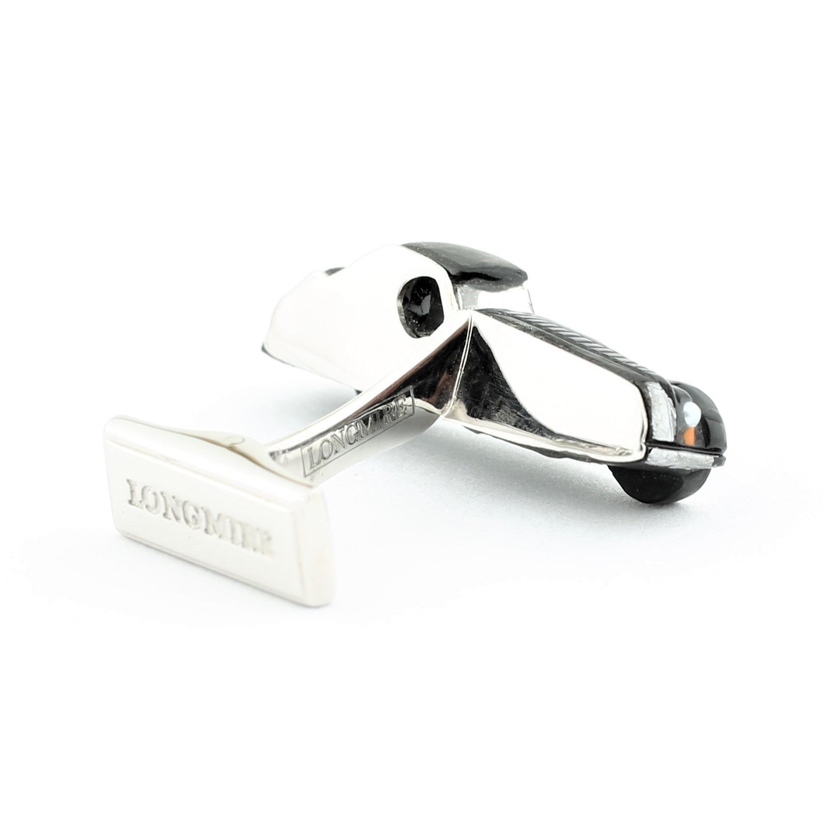 Vintage onyx car cufflinks 18k white gold - rear